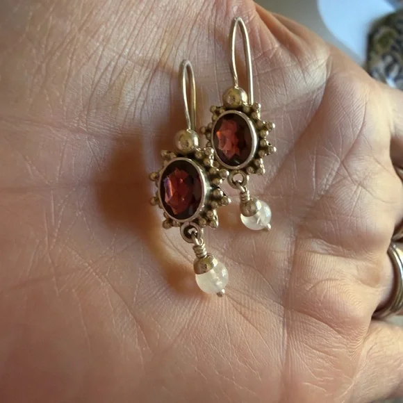Vintage 925 Sterling Silver Garnet Earrings | Artisan India | January Birthstone - Picture 5 of 6